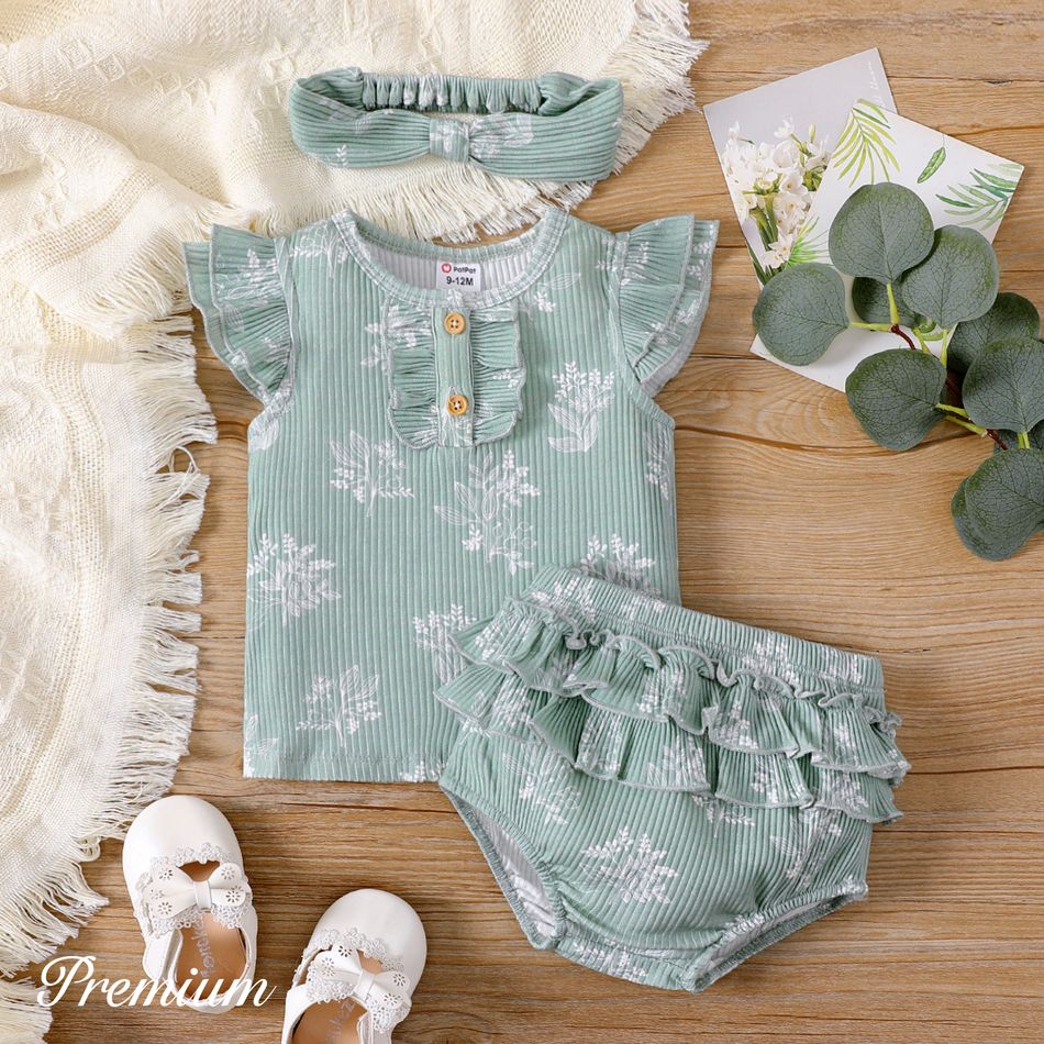 Baby Girl Cotton Green Ribbed Ruffled Sleeveless Series Only 32.99