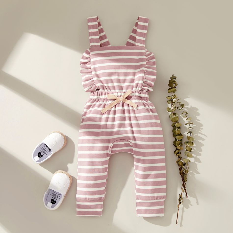 Stripe Print Ruffle Decor Sleeveless Baby Jumpsuit Only $5.99 PatPat US